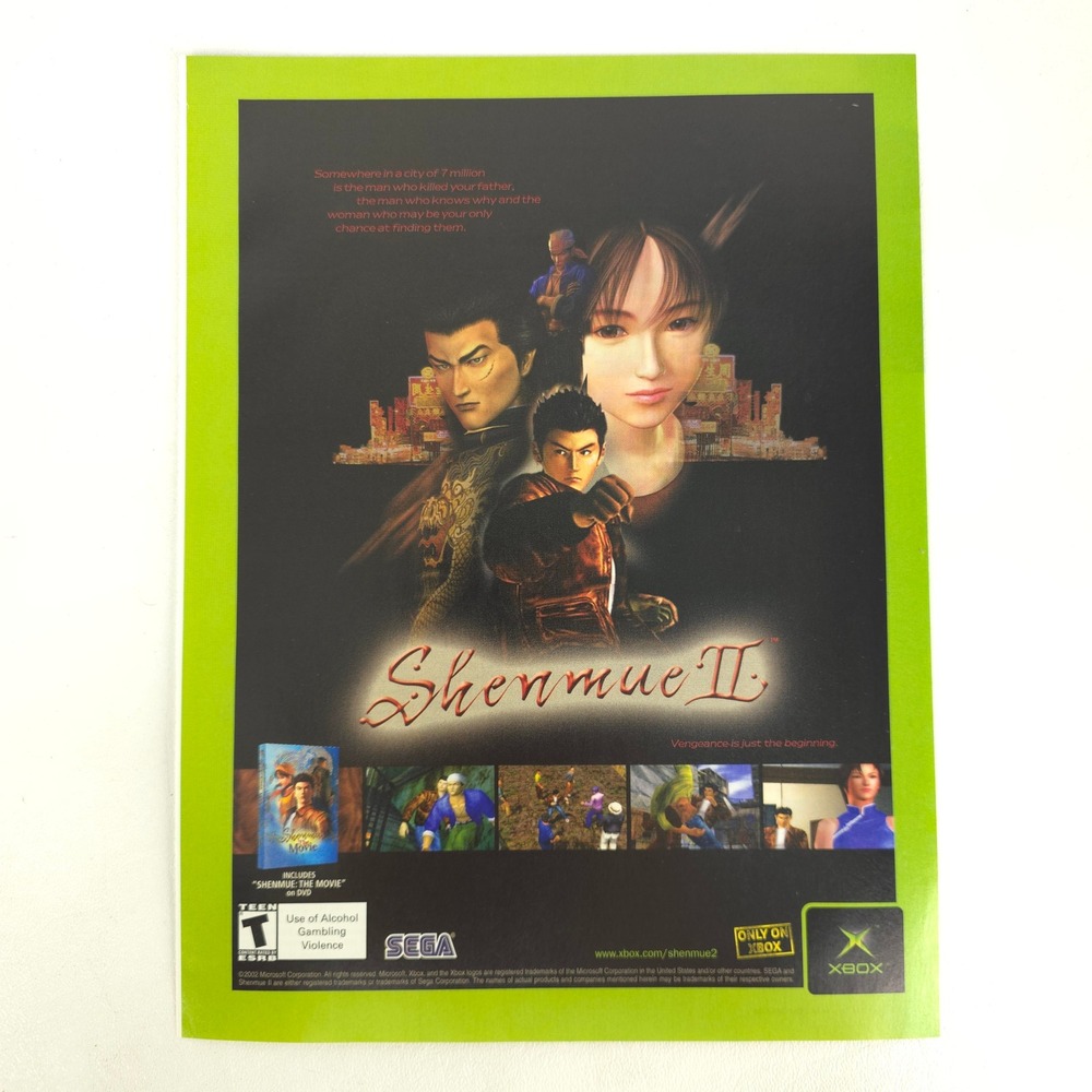 Shenmue II Xbox 2002 Sega Microsoft Video Game Pop Culture Print Ad Y2K Gaming